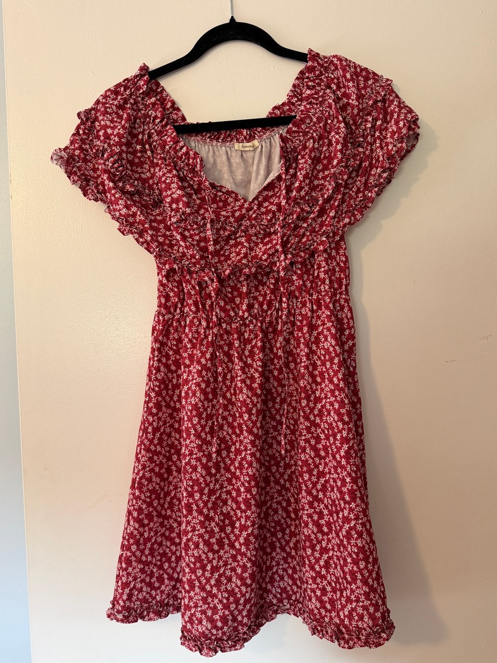 Sunday Up Red Floral Ruffle Dress, Size S